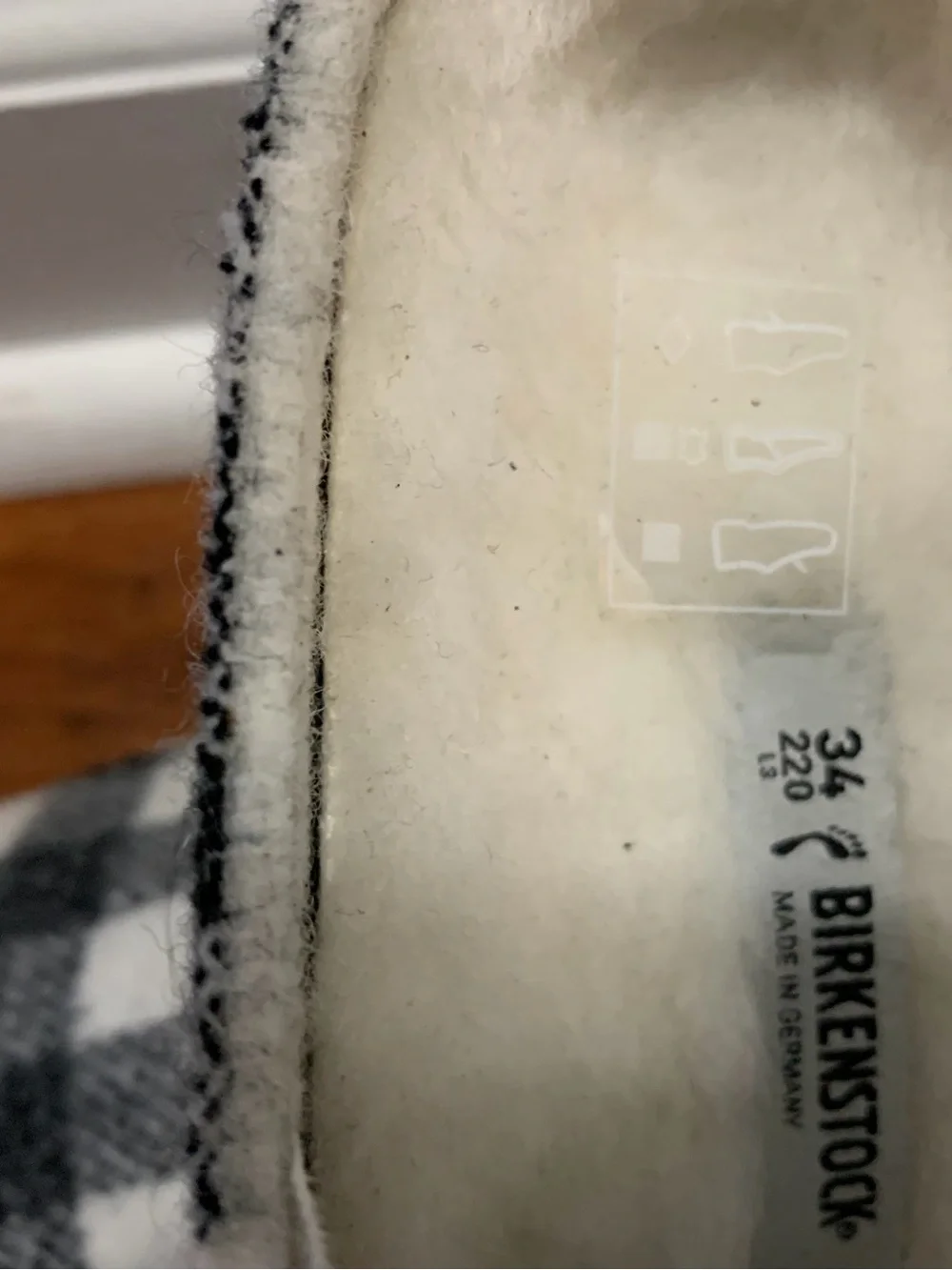 Birkenstock zermatt 34N Gray and White Plaid Wool Clog Slippers